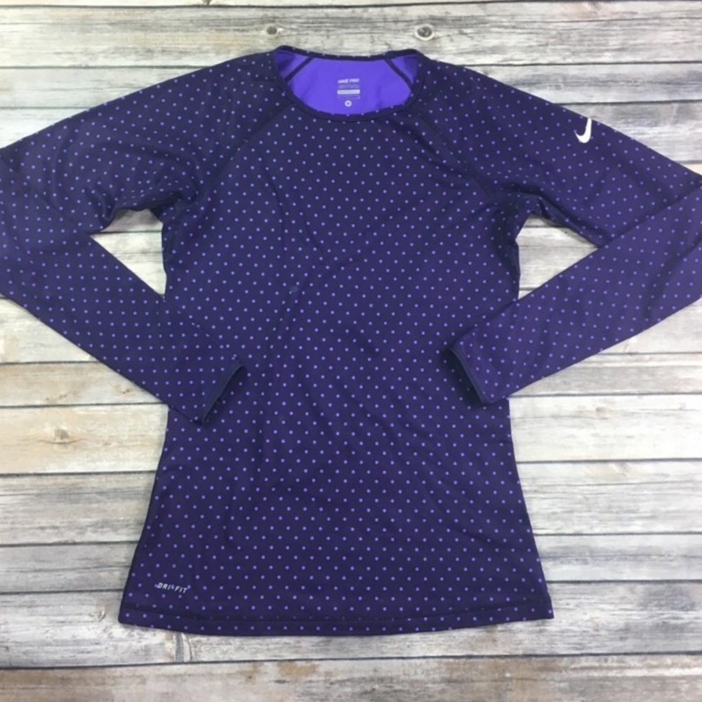 Nike Purple Long Sleeve Dri-FIT Polka Dot Top